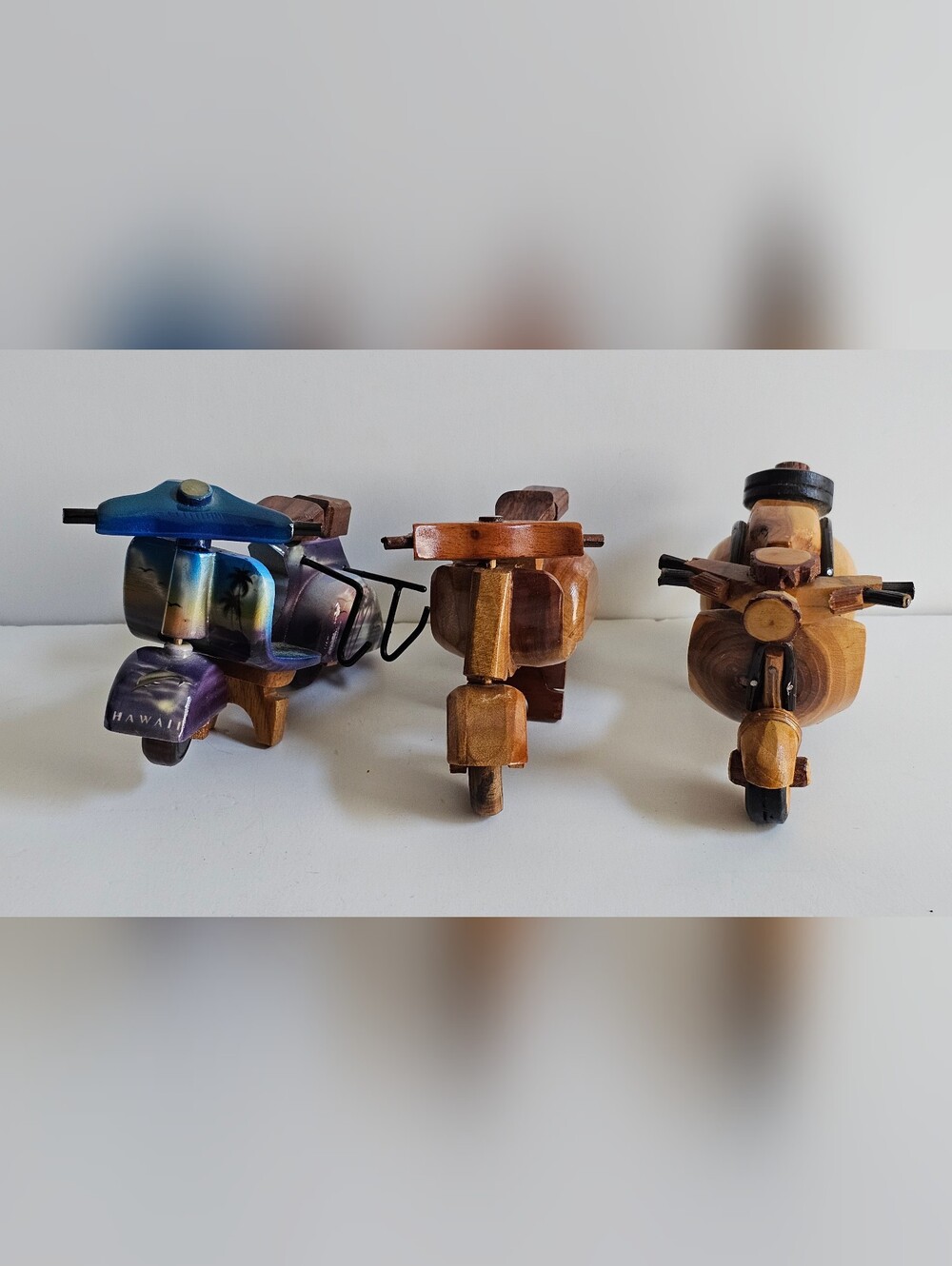 Motorcycle Vintage Wood Carved Vespa Craft Miniature Folk Art Collectible Lot 3